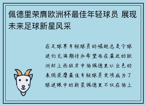 佩德里荣膺欧洲杯最佳年轻球员 展现未来足球新星风采